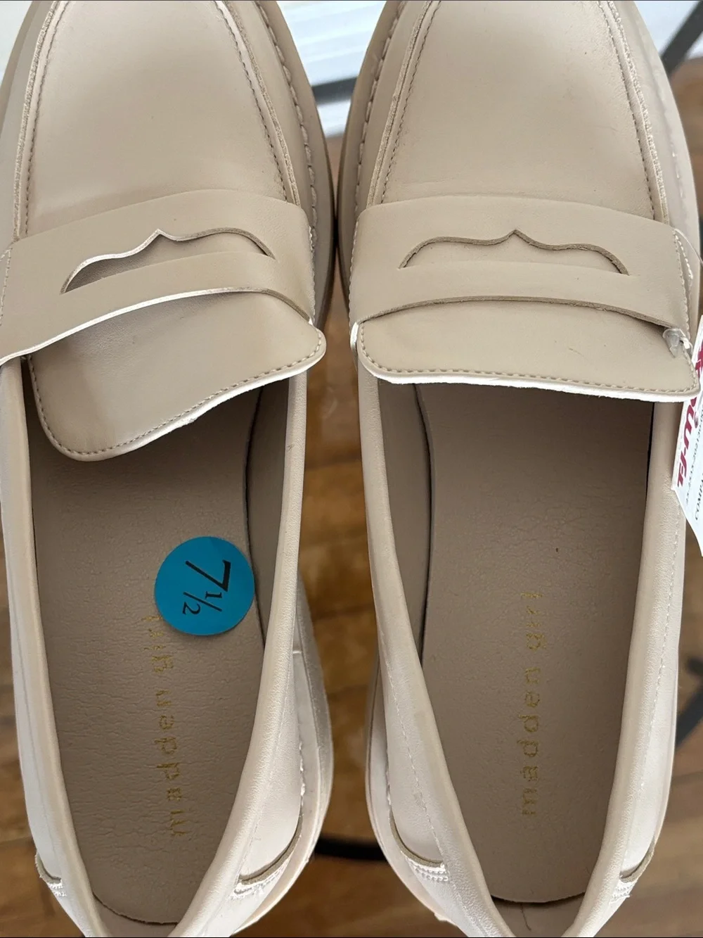 Madden Girl Women's Chunky Penny Loafers in Light Beige Cream Slip On New Career